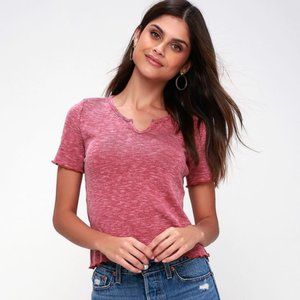 Lulu's Washed Red Lettuce Hem Tee